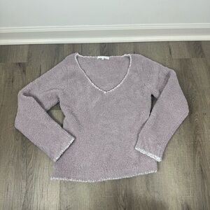Barefoot Dreams CozyChic Pullover Sweater Medium Lavender V Neck Soft Lounge